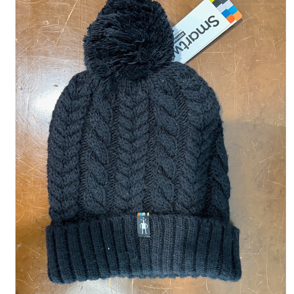 Smartwool Everyday Merino Wool Cable Knit Pom Pom Beanie Black NWT Warm Thermal